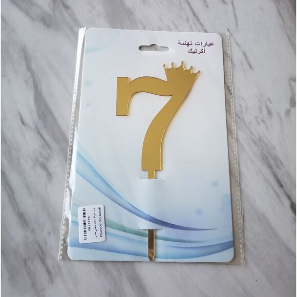 Cake Topper # 7 Golden Mirror Reflecting Chic NWT Number Seven - Picture 2 of 3